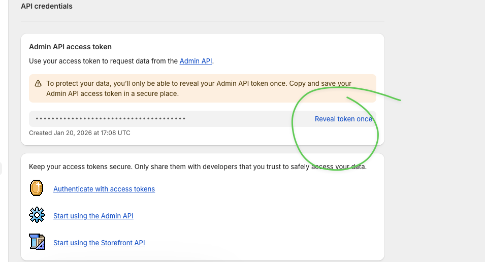 Reveal token once button